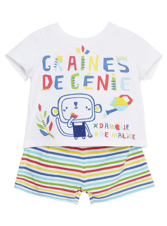 Pijama corto de color blanco y de rayas para bebé niño JEGAPYJROB / 20SH14U2PYJ000