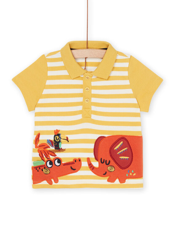Polo amarillo azafrán con estampado de rayas blancas RUJUNPOL / 23SG10U1POL113