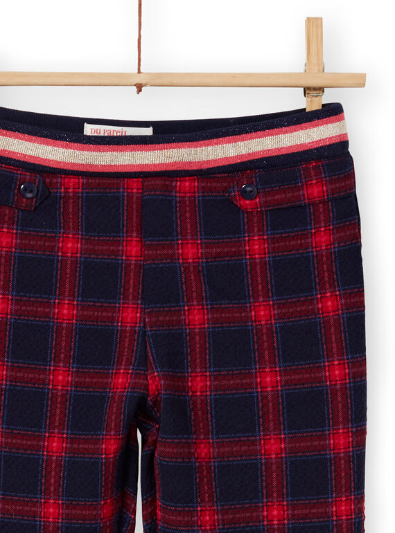 Pantalón milano de color azul noche y rojo con estampado de cuadros escoceses para niña MAMIXPANT / 21W901J1PANC205