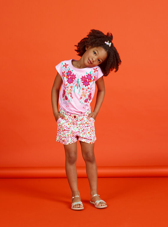 Short blanco y rosa con estampado floral para niña LAVISHORT / 21S901U1SHO000