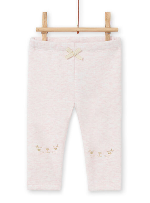 Leggings forrados de color rosa jaspeado con estampado de conejos bordado para bebé niña MIJOPANDOU3 / 21WG0912PAND314