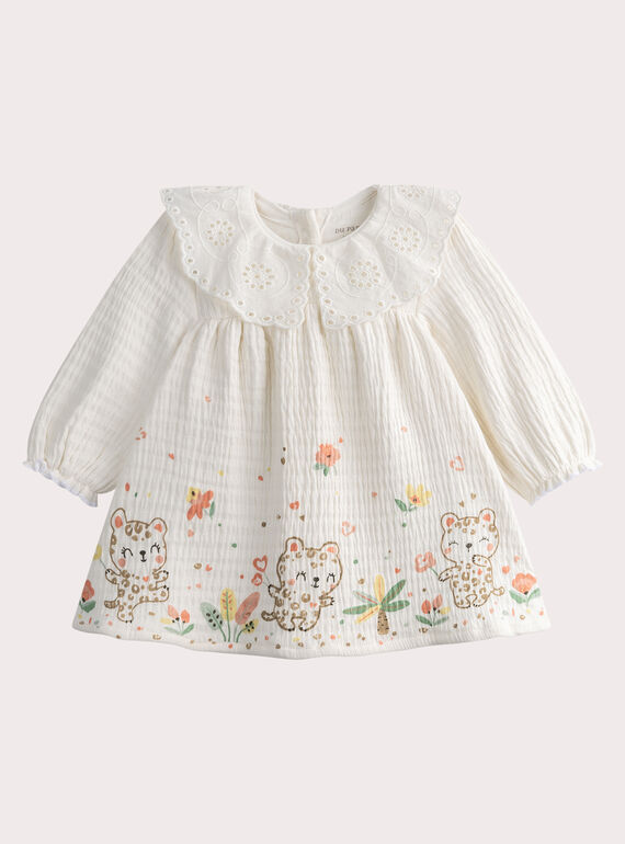 Vestido de bebé color crudo con cuello bordado inglés WOU1ROB / 25SF0371ROB005