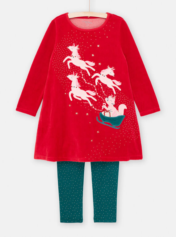 Bata de Navidad roja y pantalón verde para niña SEFACHUNOE / 23WH11T1CHNF529