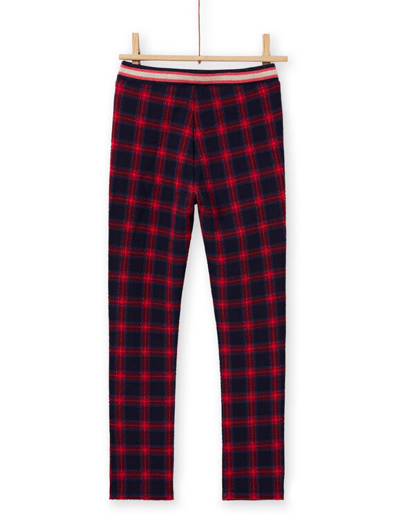 Pantalón milano de color azul noche y rojo con estampado de cuadros escoceses para niña MAMIXPANT / 21W901J1PANC205