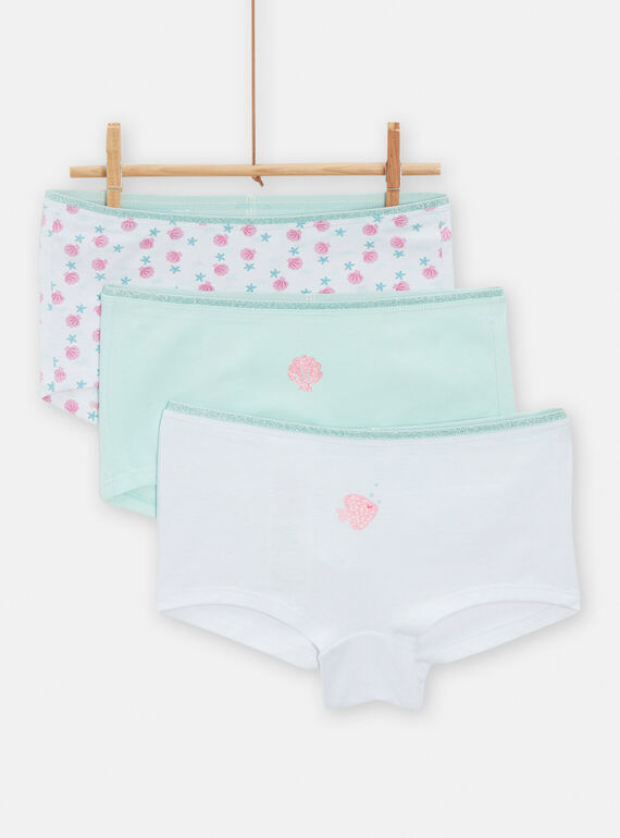 Pack de 3 shortis de color blanco y verde agua a juego para niña TEFAHOTFIS / 24SH1163SHY000