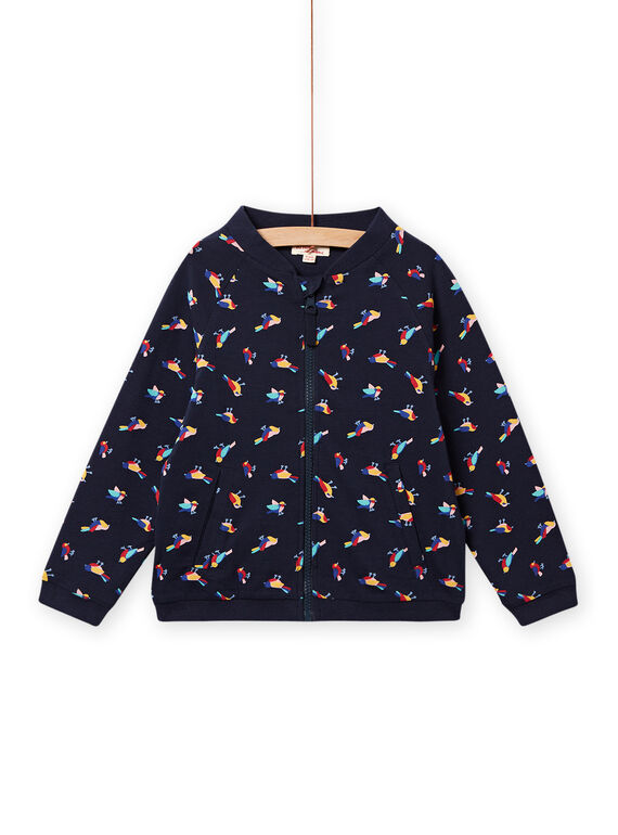 Cárdigan azul marino reversible con estampado de pájaro para niña NALUCAR / 22S901P1CAR070