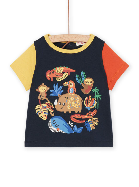Camiseta azul noche de manga corta amarillo y naranja RUJUNTI1 / 23SG10U2TMC713
