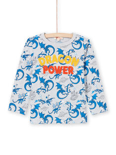 Camiseta gris jaspeado y azul con estampado de dragón para niño MOPLATEE1 / 21W902O2TMLJ922