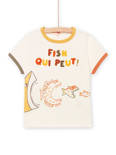 Camiseta de color hueso con estampado de peces para niño NOVITI / 22S902M1TMC007