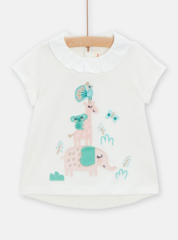 Camiseta de color crudo con dibujo de animales para bebé niña TICOBRA / 24SG09N1BRA001
