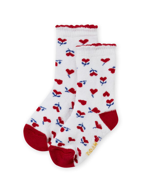 Calcetines de color crudo y rojo con estampado de corazón para bebé niña MYIMIXSOQB / 21WI09J1SOQ001