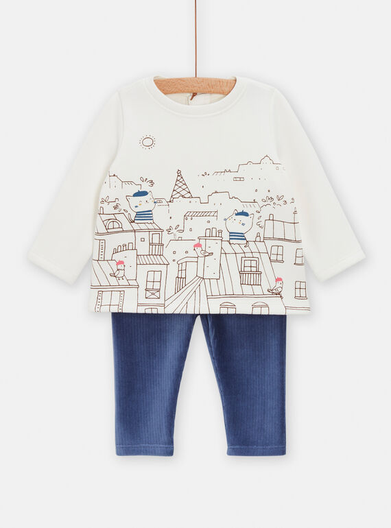 Pijama blanco y azul con estampado de tejados parisinos para niño TOU1ENS4 / 24SF04H1ENSA001