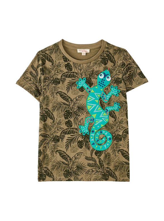 Camiseta de manga corta de color caqui con estampado tropical para niño JOSAUTI2 / 20S902Q5TMC628