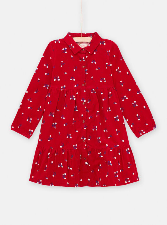 Vestido camisero rojo con estampado de flores para niña SAFOROB3 / 23W901K3ROBF504
