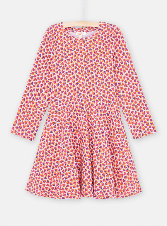 Vestido malva y rosa con estampado de corazón para niña SAJOROB2 / 23W901G3ROB328