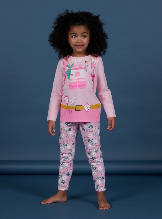 Pijama de color rosa claro con estampado de super exploradora para niña NEFAPYJPLO / 22SH11F1PYG321