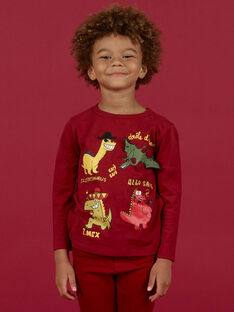 Camiseta de manga larga de color rojo burdeos con estampado de dinosaurios para niño MOFUNTEE3 / 21W902M2TML511