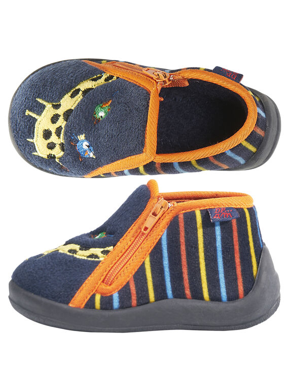 Zapatillas de casa de terciopelo de color azul y rayas para bebé niño GBGBOTGIR / 19WK38Z4D0A070