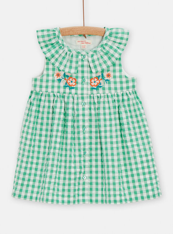 Vestido de color verde menta con estampado vichy para bebé niña TICOROB2 / 24SG09N2ROB001