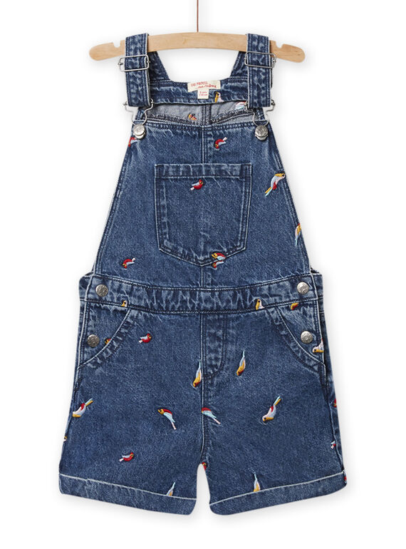 Peto corto vaquero tono medio con estampado de pájaro de colores para niña NALUSAC / 22S901P1SACP274