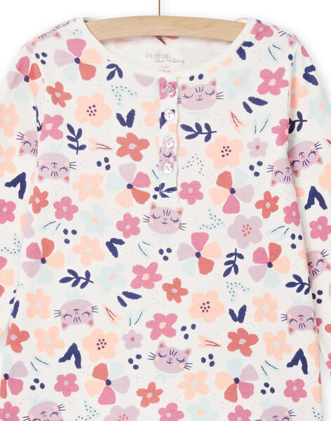 Pijama de camiseta y pantalón crudo jaspeado con estampado floral para niña NEFAPYJMAX / 22SH11G8PYJ006