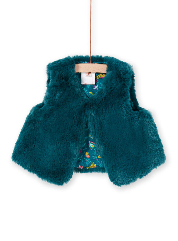 Chaleco de color azul pato con pelo artificial para bebé niña MITUCAR2 / 21WG09K2CAR714