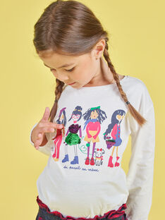 Camiseta de manga abombada de color crudo con estampado de lentejuelas reversibles para niña MAMIXTEE4 / 21W901J5TML001