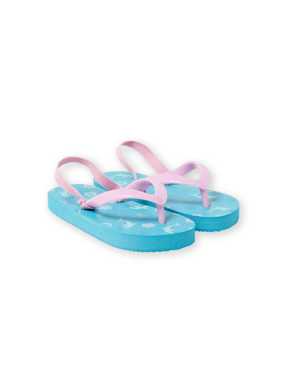 Chanclas de color turquesa con estampado de delfín, flor y hoja para niña LFTONGMER / 21KK3564D01202