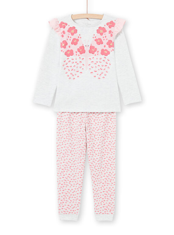 Conjunto de pijama de camiseta y pantalón de color crudo jaspeado y rosa para niña MEFAPYJFLY / 21WH1135PYJ006
