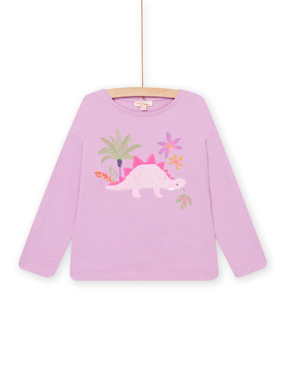 Camiseta de manga larga con dibujo de dinosaurio de lentejuelas mágicas de color violeta PAKATI2 / 22W901L1TML326