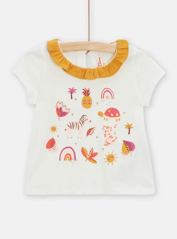 Camiseta de color crudo con estampado de fantasía para bebé niña TILIBRA / 24SG09T1BRA001