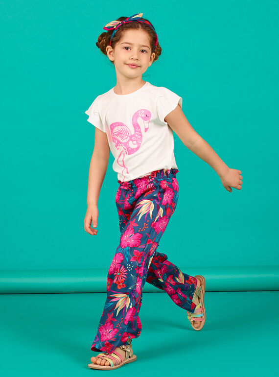 Pantalón fluido de color azul marino y rosa con estampado floral LABONPANT / 21S901W1PAN716