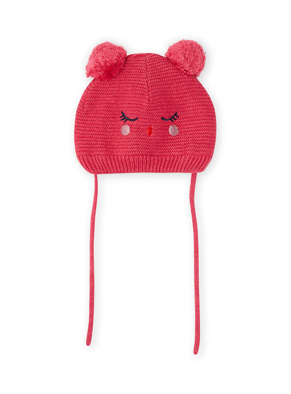 Gorro de color rosa vintage con estampado de gato y borlas para bebé niña MYIFUNBON / 21WI0966BOND332
