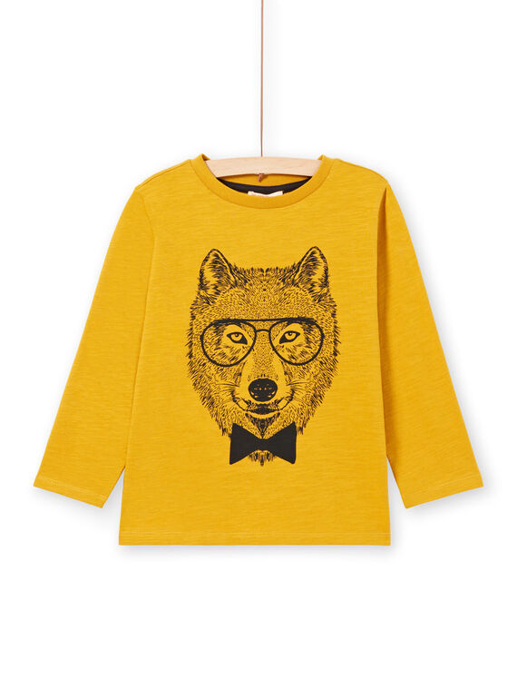 Camiseta de manga larga amarilla con estampado de lobo para niño MOJOTEE6 / 21W902N3TML113