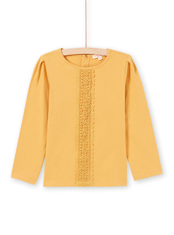 Camiseta de manga larga de color mostaza con encaje para niña MAJOSTEE3 / 21W9012BTMLB106
