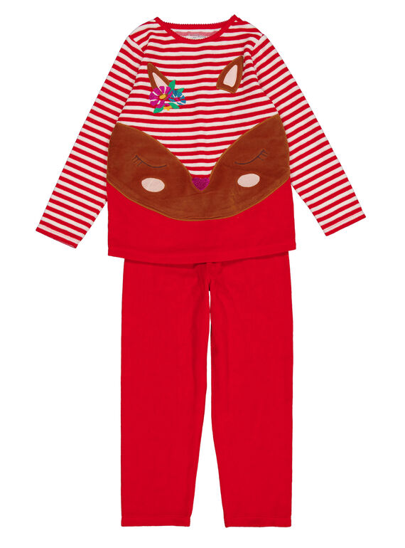 Pijama de color rojo de rayas de terciopelo para niña GEFAPYJBI / 19WH11N2PYJF512