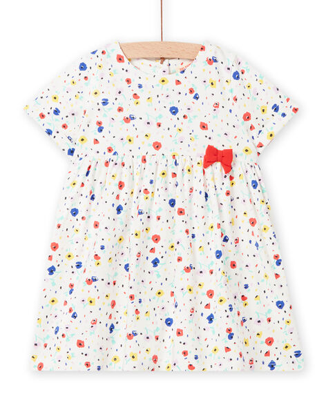 Vestido de color crudo con estampado floral colorido para bebé niña NILUROB2 / 22SG09P3ROB001