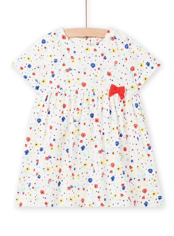 Vestido de color crudo con estampado floral colorido para bebé niña NILUROB2 / 22SG09P3ROB001
