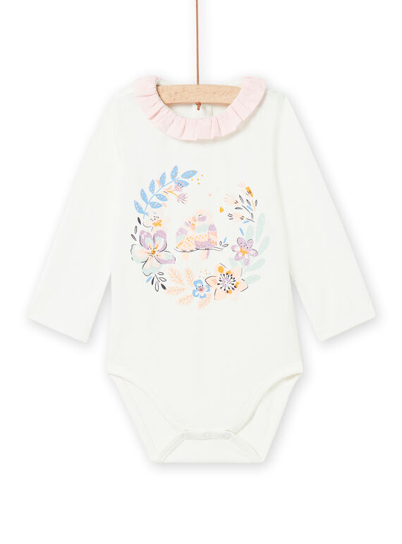 Body de color crudo con cuello avolantado con estampado de fantasía para bebé niña NIMOBOD / 22SG09N1BOD001