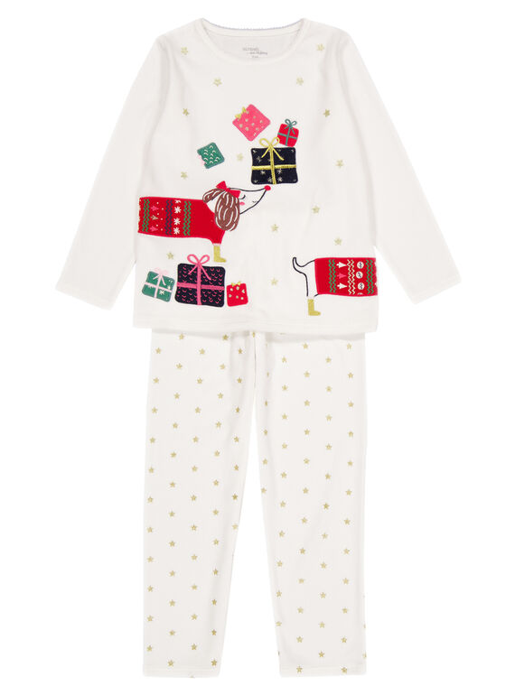 Pijama de color crudo de Navidad de terciopelo para niña GEFAPYJNO / 19WH11T1PYJ001