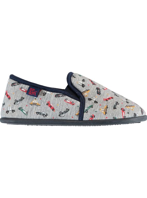 Zapatillas de casa de punto fino de color gris jaspeado y con estampado de coches para niño GGSGVOIT / 19WK36Z3D0B943
