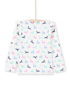 Camiseta de color crudo y rosa con estampado de unicornio para niña MAPLATEE3 / 21W901O2TML001