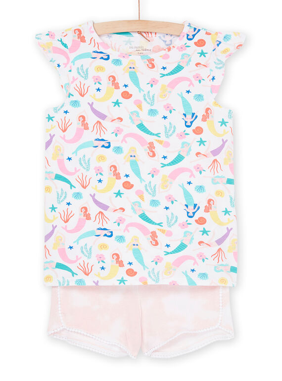 Pijama blanco y rosa con estampado de sirenas y fondo marino REFAPYJMER / 23SH11H6PYJ000