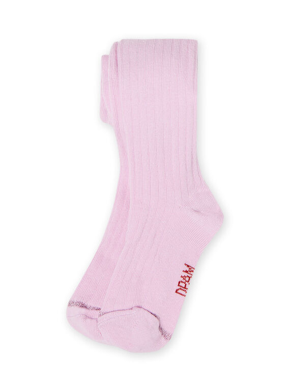Leotardos lisos de color rosa y lila de canalé para niña MYAJOCOL5 / 21WI011CCOLH700