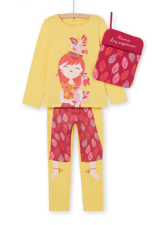 Pijama de color amarillo con estampado de niñita y funda LEFAPYJBIR / 21SH11S1PYGB116