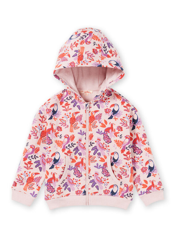 Sudadera rosa y violeta con capucha y estampado de loros y flores para niña MAJOHAUJOG3 / 21W90113JGHD314