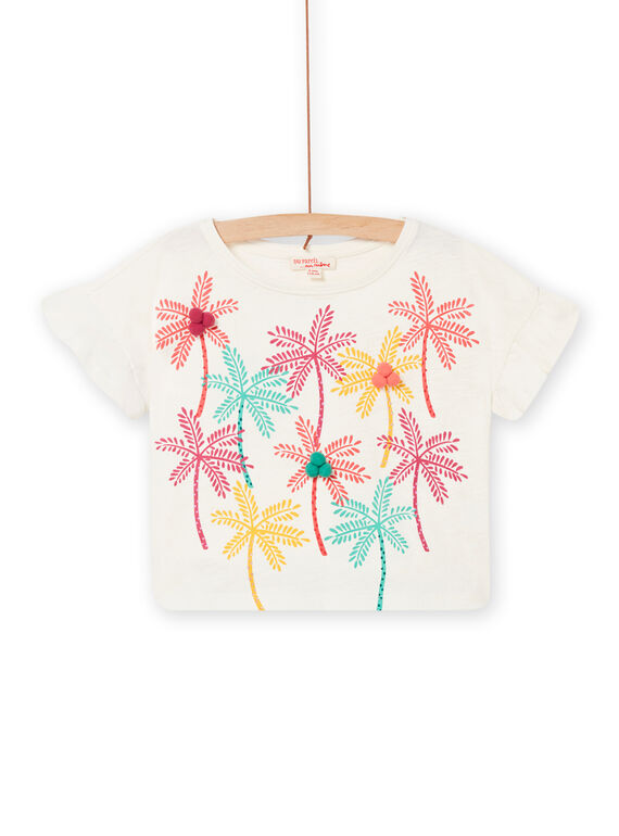 Camiseta de palmeras de manga corta de color crudo, para niña NAWATI2 / 22S901V3TMC001