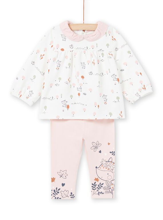 Camisa blanca y leggings rosas con estampado de fantasía para niña recién nacida MOU1ENS2 / 21WF0341ENS001