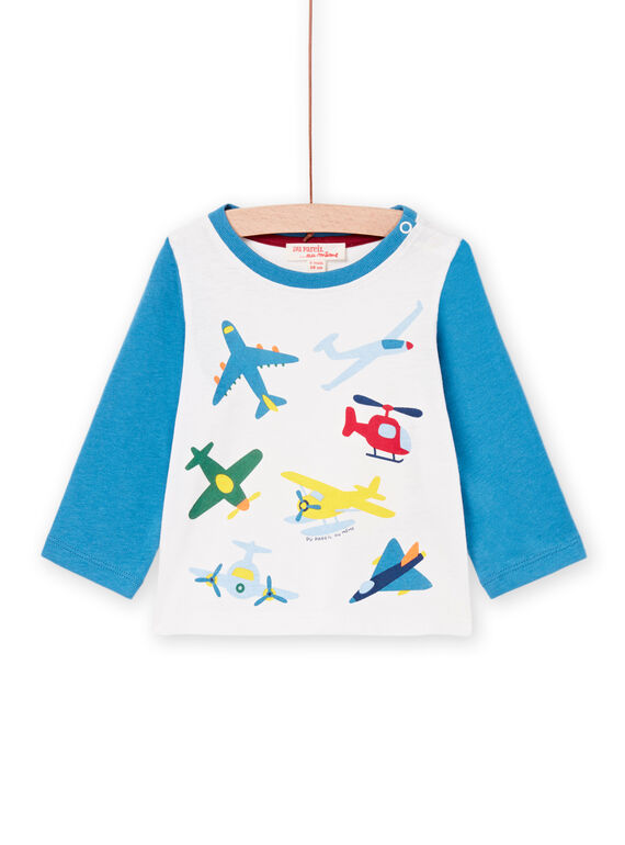 Camiseta de manga larga crudo y azul PUGOTEE3 / 22WG10O2TML001