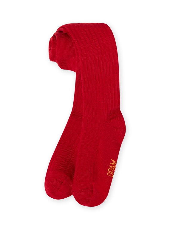 Leotardos lisos de color rojo de canalé para niña MYAJOCOL2 / 21WI0119COL511